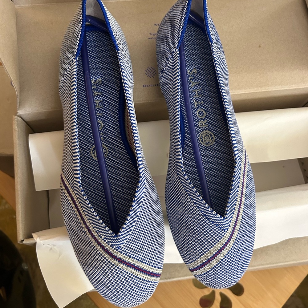 Rothy's Blue and White Patterned Women’s Slip-On Flats